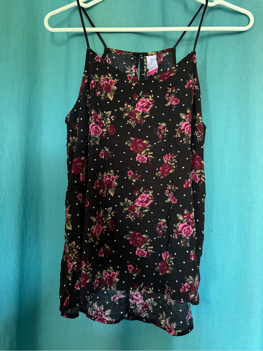 No Boundaries spaghetti strap top black floral
